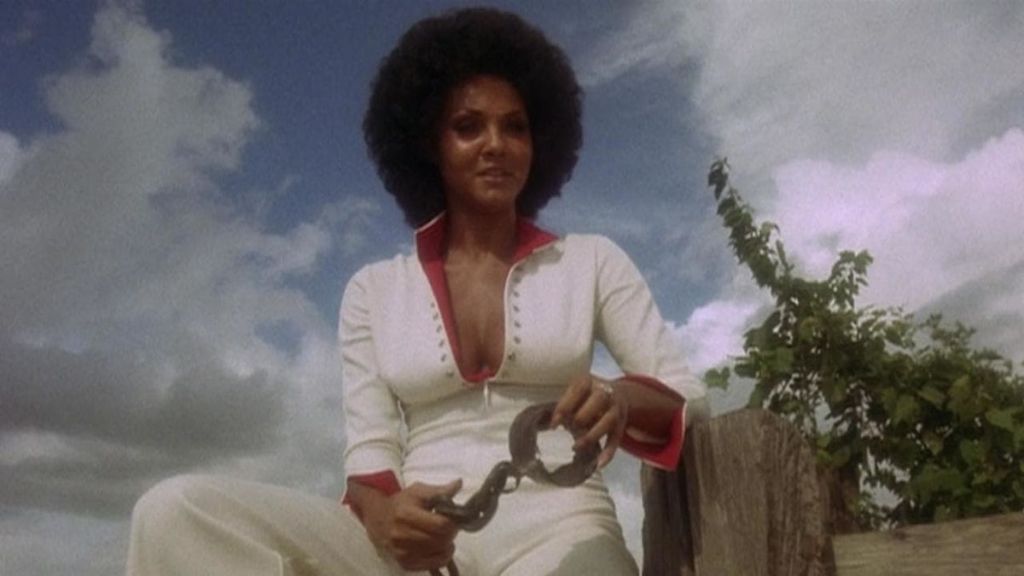 A movie still of Marki Bey as the character Sugar Hill, from the 1974 film Sugar Hill.