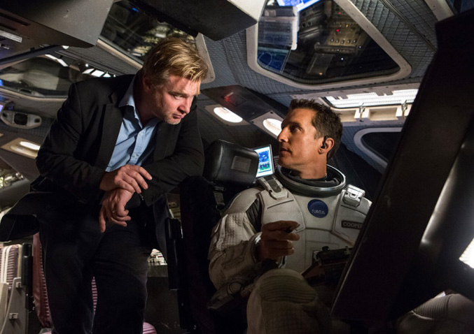 Christopher Nolan directing Matthew McConaughey on the set of Interstellar, in the spacecraft