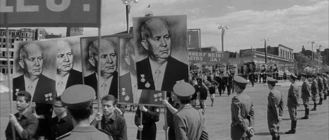 An East Berlin Parade with signs of Nikita Khrushchev.