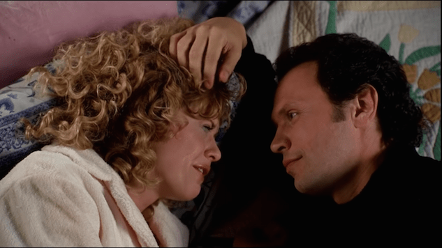 Harry runs his hand through Sally's hair on her bed as she cries about her ex-boyfriend's engagement.