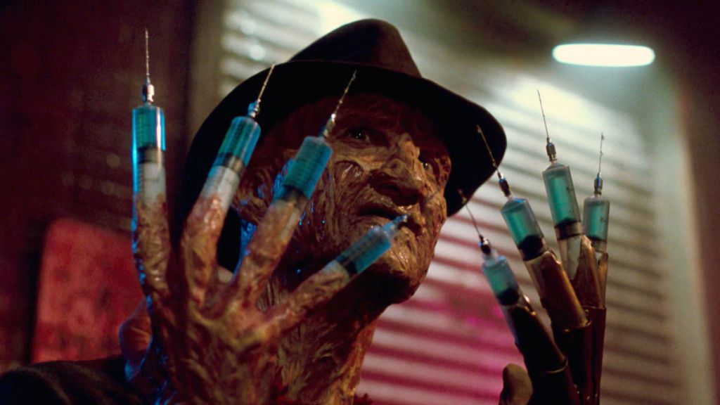 Freddy Krueger with needles filled with blue poison as fingers